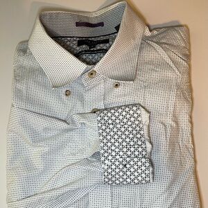 Ted Baker Dress Shirt Men's Sz 5 / L White Geometric Long Sleeve Flip Cuff
